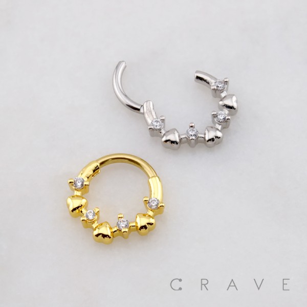 REVERSE METAL HEART MULTI ROUND CZ 316L SURGICAL STEEL DAITH SEPTUM HINGED SEGMENT RING